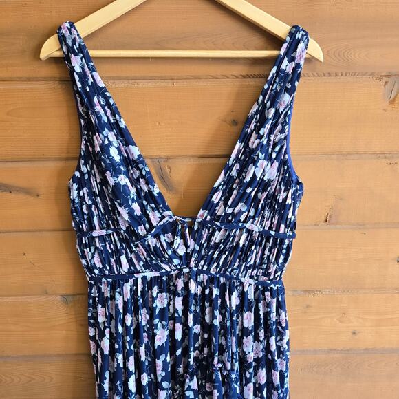 Mac Duggal Navy Multi Floral Sleeveless 50659 Dress 8 Prom Homecoming Vneck - Picture 4 of 11